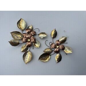 Vintage Home Interiors Copper Brass Dogwood Flowers Wall Decor Pair